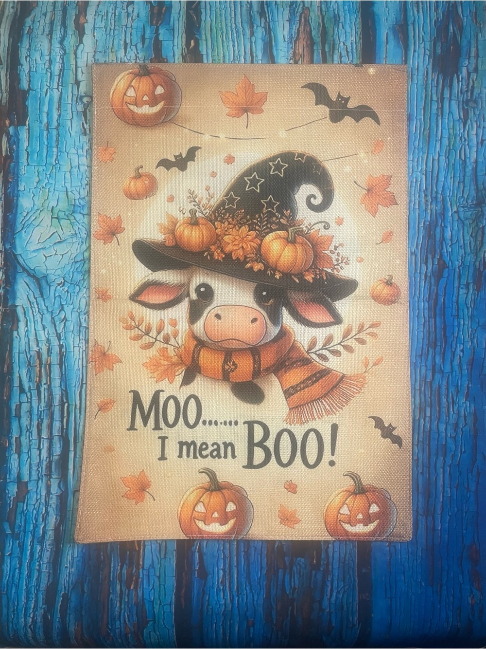 Halloween Cow Garden Flag - Orange & Black Seasonal Decor